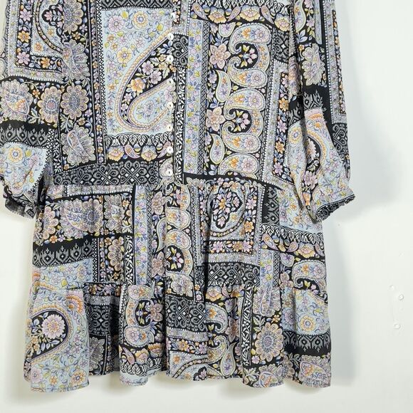Emma & Michele V-Neck Shift Babydoll Dress Womens Sz XL Scarf Print Long Sleeve - Picture 4 of 11
